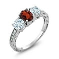 thumbnail image 1 of Gem Stone King 1.99 Ct Oval Red Garnet Sky Blue Aquamarine 925 Sterling Silver Moissanite Ring (Size 6), 1 of 4