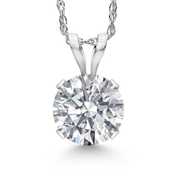 Gem Stone King 1 Ct Round 14K White Gold IGI Certified Lab Grown Diamond Pendant Necklace | E-F Color | VS1-VS2 Clarity | Gold Necklace for Women | 18 inch Chain