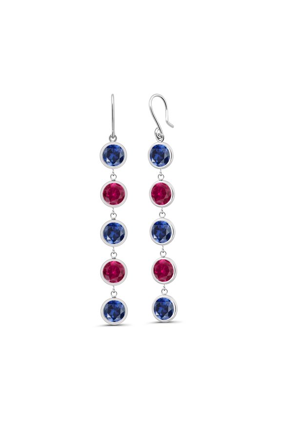 10.00 Ct Round Blue Created Sapphire Red Created Ruby 925 Sterling Silver Earrings