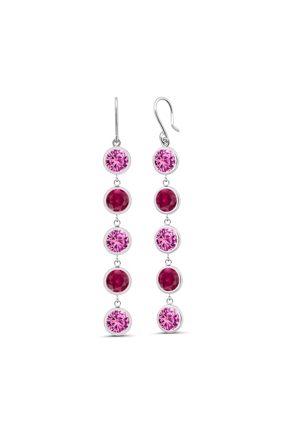 10.00 Ct Round Pink Created Sapphire Red Created Ruby 925 Sterling Silver Earrings