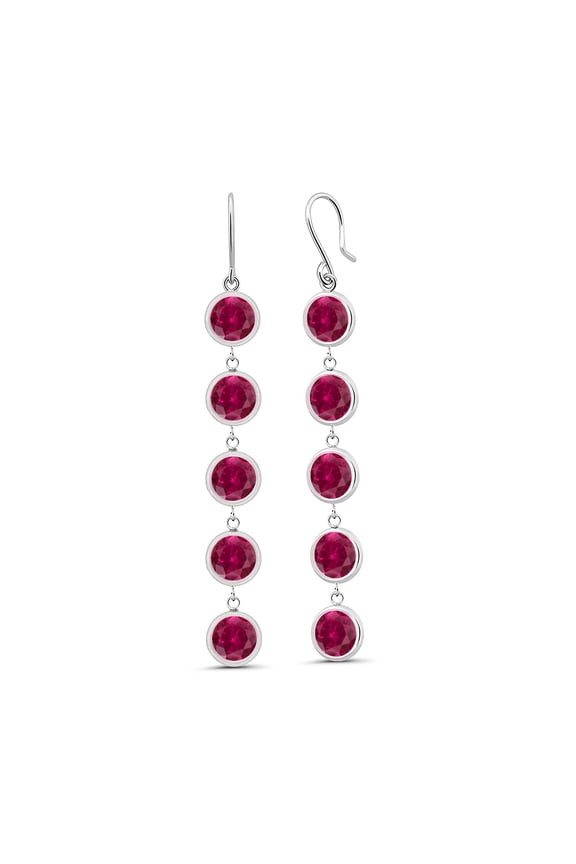 10.00 Ct Round Red Created Ruby 925 Sterling Silver Earrings