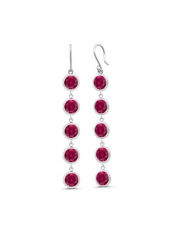 10.00 Ct Round Red Created Ruby 925 Sterling Silver Earrings