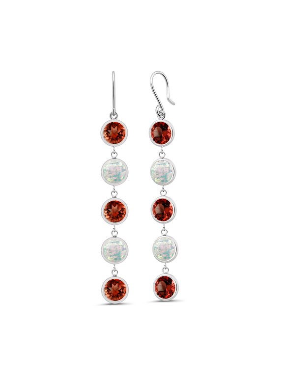 10.00 Ct Round Red Garnet White Simulated Opal 925 Sterling Silver Earrings