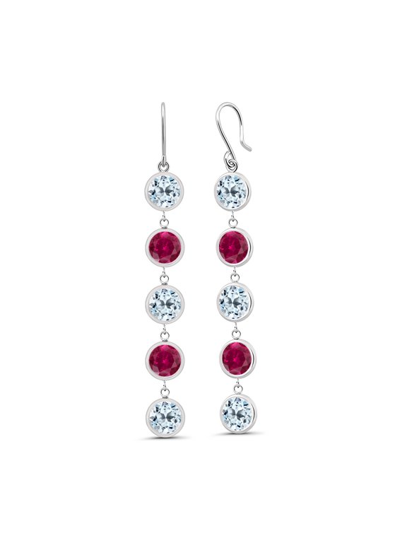 10.00 Ct Round Sky Blue Topaz Red Created Ruby 925 Sterling Silver Earrings