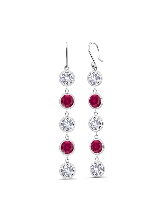 10.00 Ct White Created Sapphire Red Created Ruby 925 Sterling Silver Earrings
