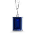 thumbnail image 1 of Gem Stone King 10.10 Ct Blue Created Sapphire G-H Lab Grown Diamond 925 Sterling Silver Pendant, 1 of 4