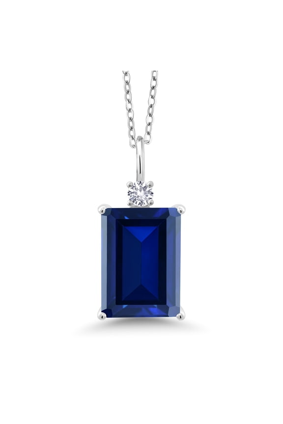 10.13 Ct Blue Created Sapphire White Created Sapphire 925 Silver Pendant