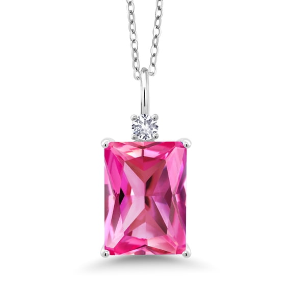 Gem Stone King 10.13 Ct Pink Created Sapphire White Created Sapphire 925 Sterling Silver Pendant with Chain