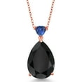 thumbnail image 1 of Gem Stone King 10.45 Ct Black Onyx Blue Created Sapphire 18K Rose Gold Plated Silver Pendant with Chain, 1 of 3