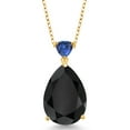 thumbnail image 1 of Gem Stone King 10.45 Ct Black Onyx Blue Created Sapphire 18K Yellow Gold Plated Silver Pendant with Chain, 1 of 3