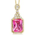 thumbnail image 1 of Gem Stone King 10.60 Ct Pink Created Sapphire 18K Yellow Gold Plated Silver Pendant with Chain, 1 of 4