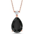 thumbnail image 1 of Gem Stone King 10.68 Ct Pear Shape Black Onyx 18K Rose Gold Plated Silver Pendant with Chain, 1 of 3