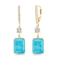 thumbnail image 1 of Gem Stone King 10.80 Ct Green Turquoise White Created Sapphire 18K Yellow Gold Plated Silver Earrings, 1 of 4