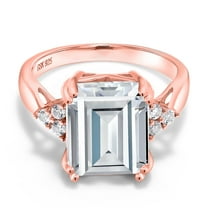 Gem Stone King 10.83 Ct Octagon White Zirconia 18K Rose Gold Plated Silver Ring