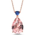thumbnail image 1 of Gem Stone King 10.89 Ct Peach Nano Morganite Blue Created Sapphire 18K Rose Gold Plated Silver Pendant with Chain, 1 of 3