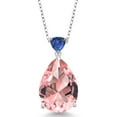thumbnail image 1 of Gem Stone King 10.89 Ct Peach Nano Morganite Blue Created Sapphire 925 Sterling Silver Pendant with Chain, 1 of 3