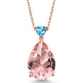 thumbnail image 1 of Gem Stone King 10.93 Ct Pear Shape Peach Nano Morganite Swiss Blue Topaz 18K Rose Gold Plated Silver Pendant with Chain, 1 of 3