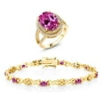 thumbnail image 1 of Gem Stone King 10.94 Ct Pink Created Sapphire 18K Yellow Gold Plated Silver Ring and Bracelet Jewelry Set (Size 5), 1 of 3