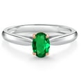 thumbnail image 1 of Gem Stone King 10K 2 Tone Gold Green Nano Emerald Ring for Women (0.40 Cttw, Gemstone May Birthstone, Oval 6X4MM, Available in Size 5, 6, 7, 8, 9), 1 of 4
