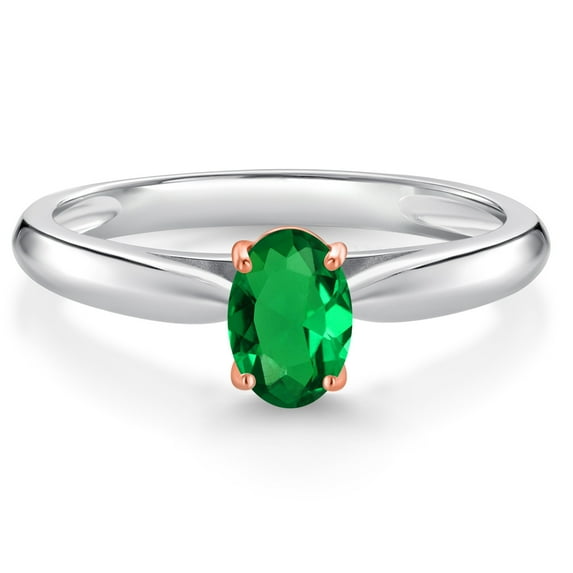 Gem Stone King 10K 2 Tone Gold Green Nano Emerald Ring for Women (0.40 Cttw, Gemstone May Birthstone, Oval 6X4MM, Available in Size 5, 6, 7, 8, 9)