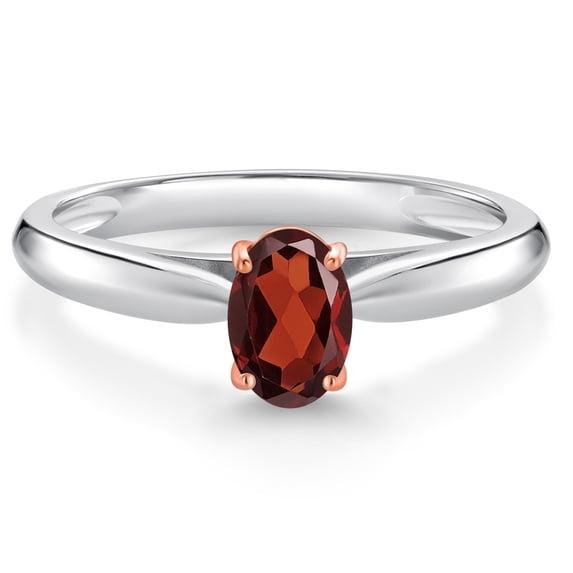 Gem Stone King 10K 2 Tone Gold Red Garnet Ring for Women (0.57 Cttw, Gemstone January Birthstone, Oval 6X4MM, Available in Size 5, 6, 7, 8, 9)