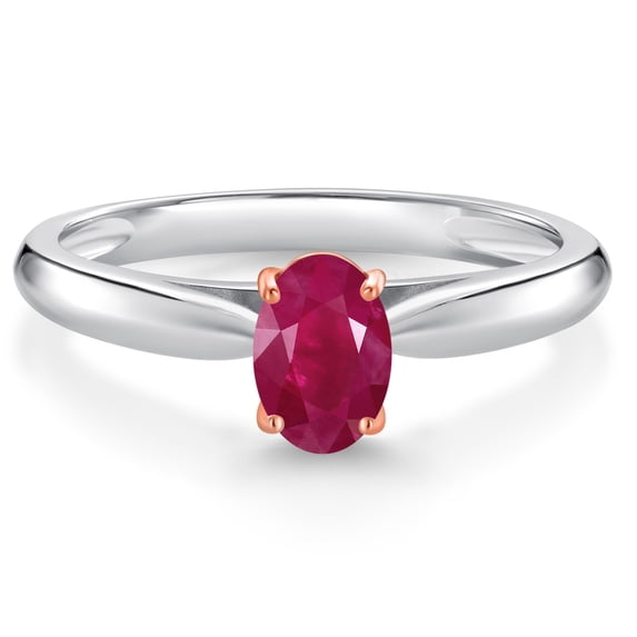 Gem Stone King 10K 2 Tone Gold Red Ruby Ring for Women (0.60 Cttw, Gemstone July Birthstone, Oval 6X4MM, Available in Size 5, 6, 7, 8, 9)