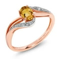 thumbnail image 1 of Gem Stone King 10K Rose Gold Yellow Citrine and Diamond Engagement Bypass Ring for Women | 0.44 Cttw | Gemstone Birthstone | Oval 6X4MM (Size 6), 1 of 4