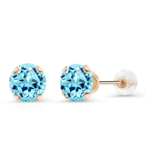 Gem Stone King 10K Rose Gold Aqua Apatite Women Stud Earrings (1.64 Ct Round 6MM)