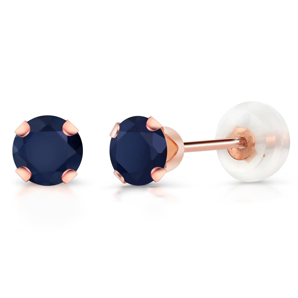 Gem Stone King 10K Rose Gold Blue Sapphire Women's Stud Earrings (0.72 Cttw, Gemstone Birthstone, Round 4MM)