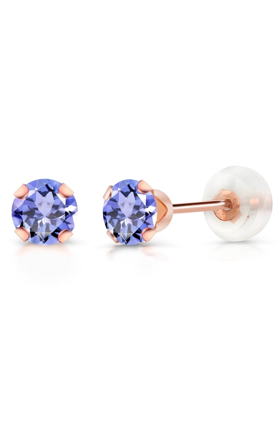 10K Rose Gold Blue Tanzanite Stud Earrings for Women Men (0.60 Cttw, Gemstone Birthstone, Round 4MM)