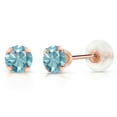 thumbnail image 1 of Gem Stone King 10K Rose Gold Blue Zircon Stud Earrings for Women Men 1.00 Ct Round 4MM, 1 of 3