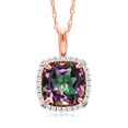 thumbnail image 1 of Gem Stone King 10K Rose Gold Green Mystic Topaz and White Diamond Pendant Necklace for Women (2.20 Cttw, Gemstone Birthstone, Cushion Cut 7MM, with 18 inch Chain), 1 of 4