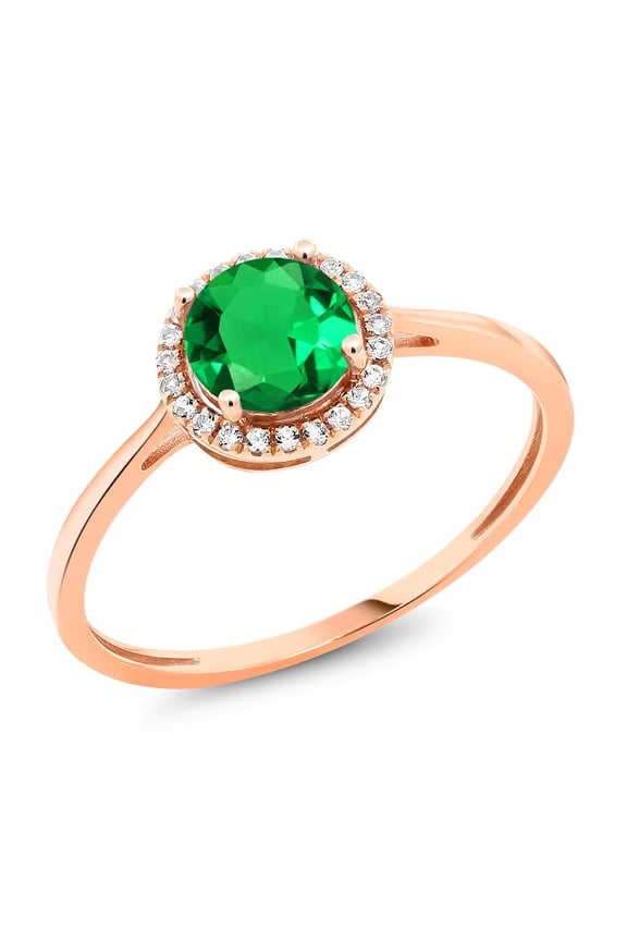 10K Rose Gold Green Nano Emerald and Diamond Women Engagement Ring (0.99 Cttw)