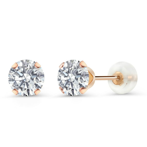 Gem Stone King 10K Rose Gold Lab Grown Diamond Earrings for Women | 1.00 Cttw | Gemstone April Birthstone | Round 5MM | E-F Color | VVS-VS Clarity
