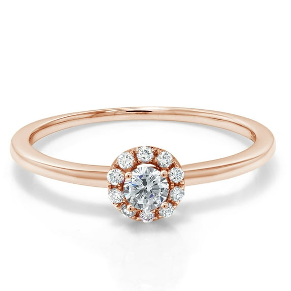 Gem Stone King 10K Rose Gold Lab Grown Diamond Engagement Ring for Women (0.15 Cttw, Round E-F Color, VS1-VS2 Clarity, Size 5)