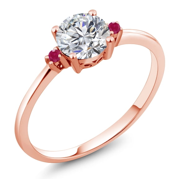 Gem Stone King 10K Rose Gold Lab Grown Diamond and Red Ruby Engagement Ring for Women | 0.77 Cttw | Round 6MM | Gemstone April Birthstone | Size 6