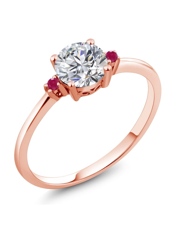 10K Rose Gold Lab Grown Diamond and Red Ruby Engagement Ring for Women | 0.77 Cttw | Round 6MM | Gemstone April Birthstone | Size 6