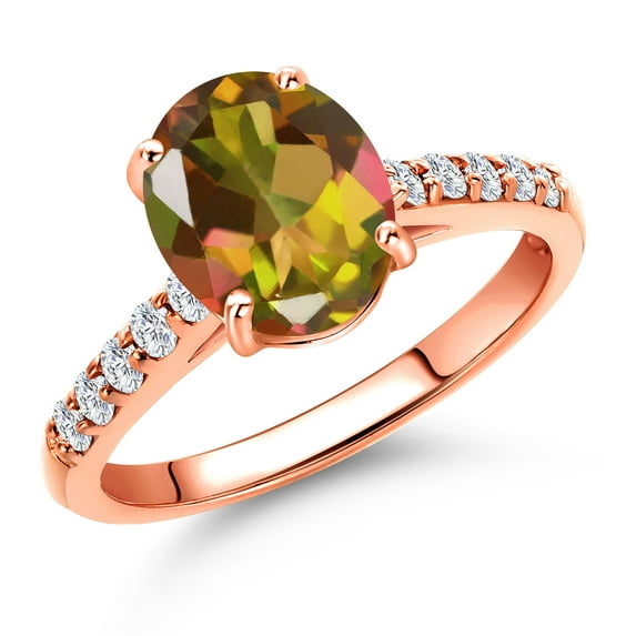 Gem Stone King 10K Rose Gold Mango Mystic Topaz and Lab Grown Diamond Engagement Ring for Women | 2.20 Cttw | Oval 9X7MM | Gemstone November Birthstone | Size 7