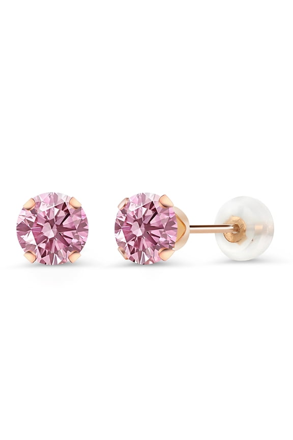 10K Rose Gold Pink Lab Grown Diamond Earrings for Women | 1.00 Cttw | Gemstone April Birthstone | Round 5MM