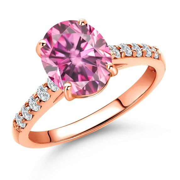 Gem Stone King 10K Rose Gold Pink Moissanite and Lab Grown Diamond Engagement Ring for Women | 2.20 Cttw | Oval 9X7MM | Gemstone Birthstone | Size 5