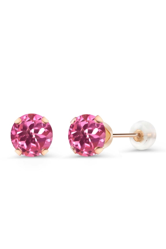 10K Rose Gold Pink Mystic Topaz Stud Earrings for Women Men (2.00 Cttw, Gemstone Birthstone, Round 6MM)