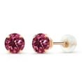 thumbnail image 1 of Gem Stone King 10K Rose Gold Pink Tourmaline Stud Earrings | 1.00 Cttw | Round 5MM | Gemstone Birthstone | Gold Earrings for Women Men, 1 of 4