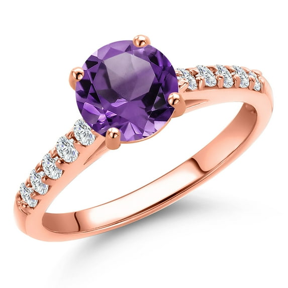 Gem Stone King 10K Rose Gold Purple Amethyst and Lab Grown Diamond Engagement Ring for Women | 1.40 Cttw | Round 7MM | Gemstone February Birthstone | Size 8