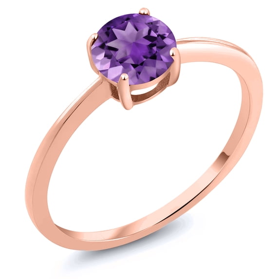 Gem Stone King 10K Rose Gold Purple Amethyst Solitaire Engagement Ring for Women (1.00 Cttw, Round 6MM, Gemstone February Birthstone, Size 8.5)