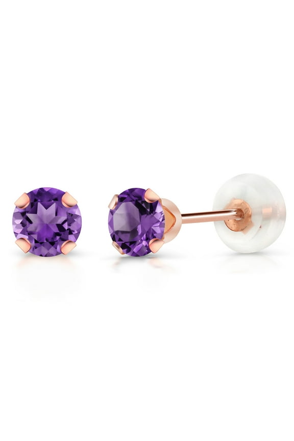 10K Rose Gold Purple Amethyst Stud Earrings for Women Men Gemstone Birthstone 0.48 Ct 4MM