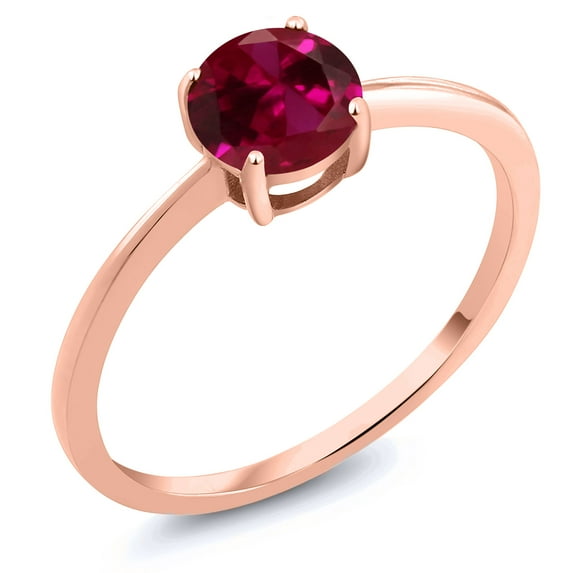 Gem Stone King 10K Rose Gold Red Created Ruby Solitaire Engagement Ring for Women (1.00 Cttw, Round 6MM, Gemstone July Birthstone, Size 9)