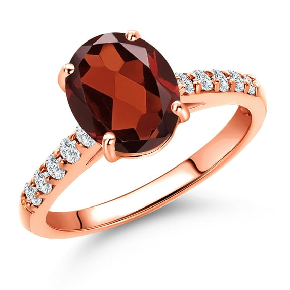 Gem Stone King 10K Rose Gold Red Garnet and Lab Grown Diamond Engagement Ring for Women | 2.33 Cttw | Oval 9X7MM | Gemstone January Birthstone | Size 7