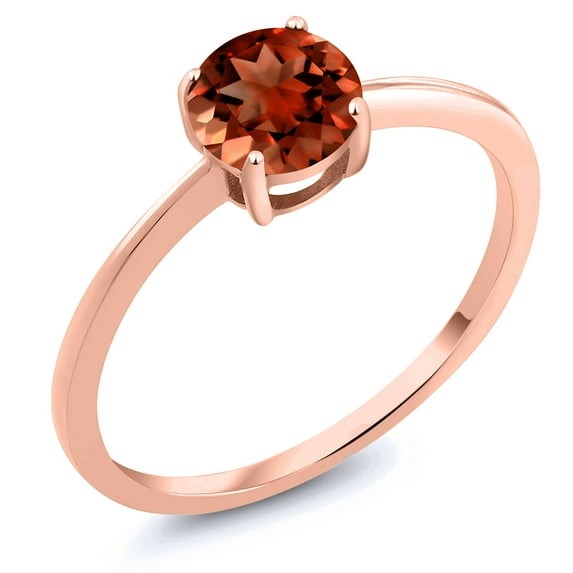 Gem Stone King 10K Rose Gold Red Garnet Solitaire Engagement Ring for Women (1.00 Cttw, Round 6MM, Gemstone January Birthstone, Size 7.5)