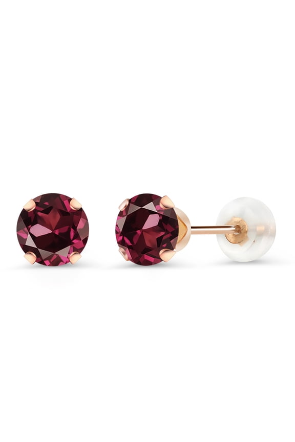 10K Rose Gold Red Rhodolite Garnet Stud Earrings for Women Men (1.20 Cttw, Gemstone Birthstone, Round 5MM)