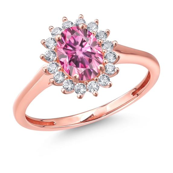 Gem Stone King 10K Rose Gold Ring Oval Pink Moissanite Created Sapphire (1.14 Cttw)